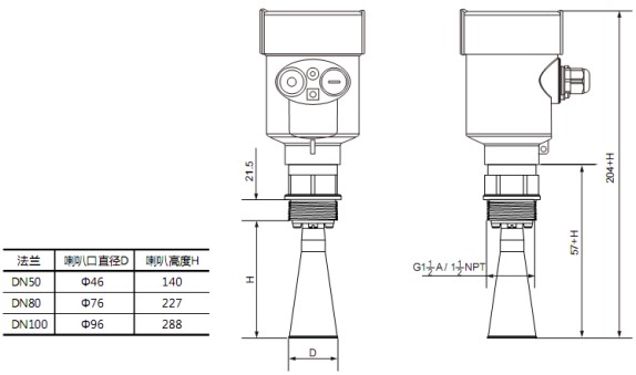 漿料雷達(dá)物位計(jì)RD705外形尺寸圖